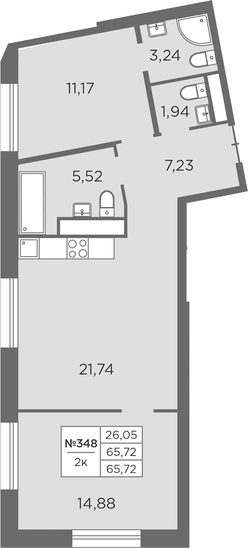 2-комнатная квартира 65.72 м², 6/8 эт., ЖК «Северная Корона»